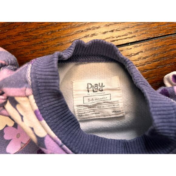 Little Sleepies Sugar Plum Floral Purple Puff Sleeve Crewneck Sweater 3-6 Months - Picture 2 of 3